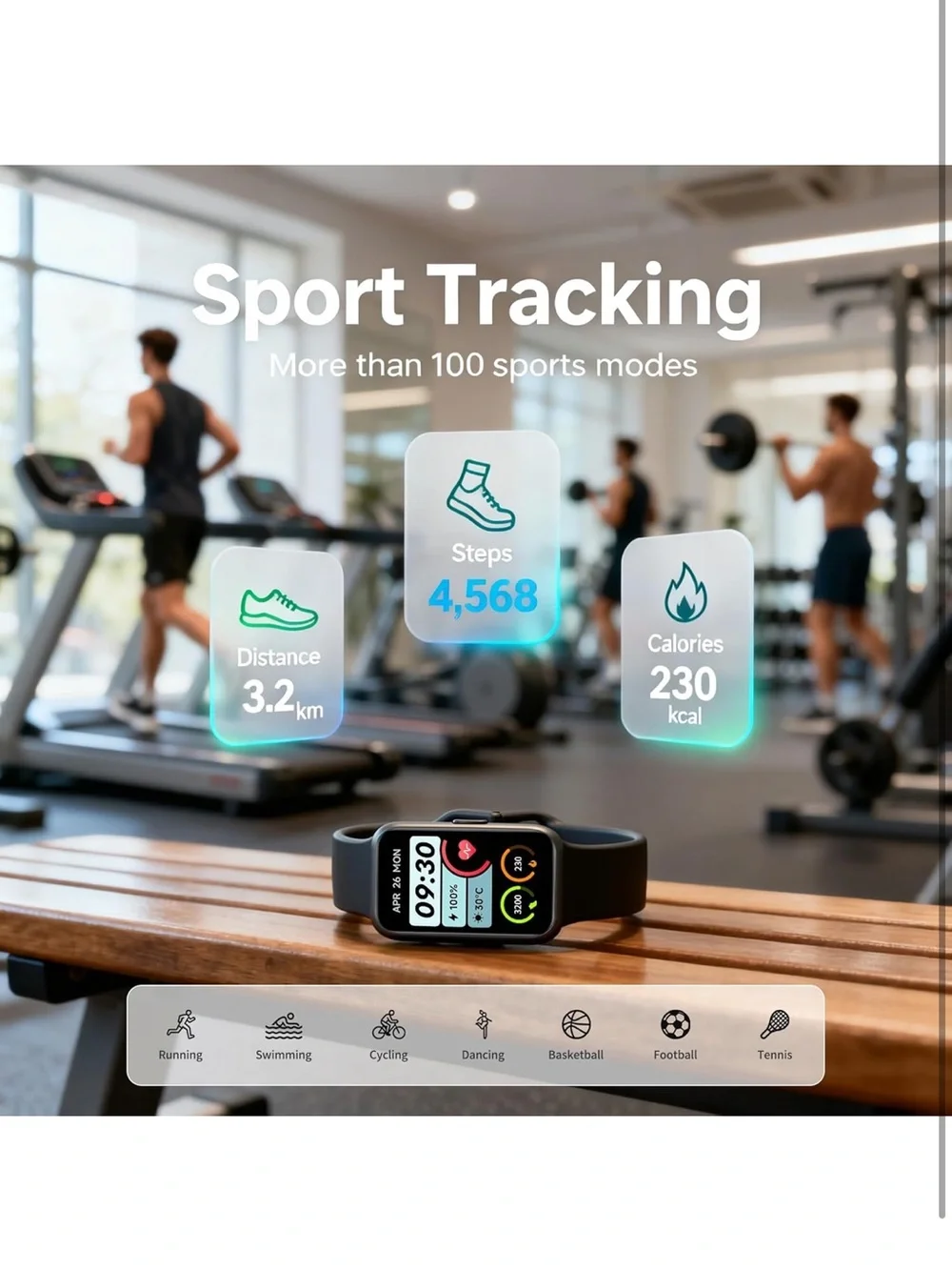 Fitness Tracker watch 1.47” HD smart band 24/7 heart rate &spO2 tracking
